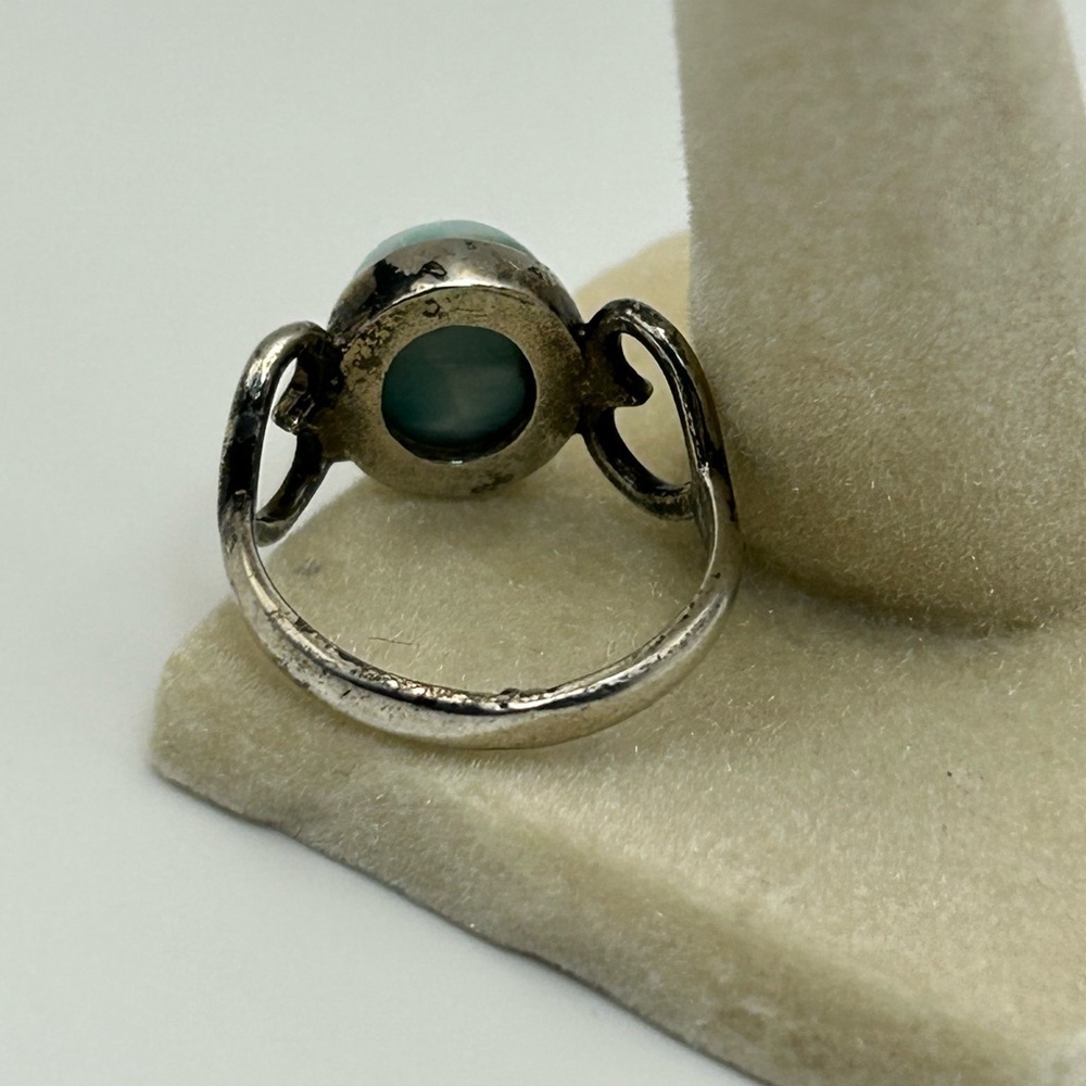 925 Silver Light Blue Larimar Ring Size 7 Side Hearts - Picture 5 of 12
